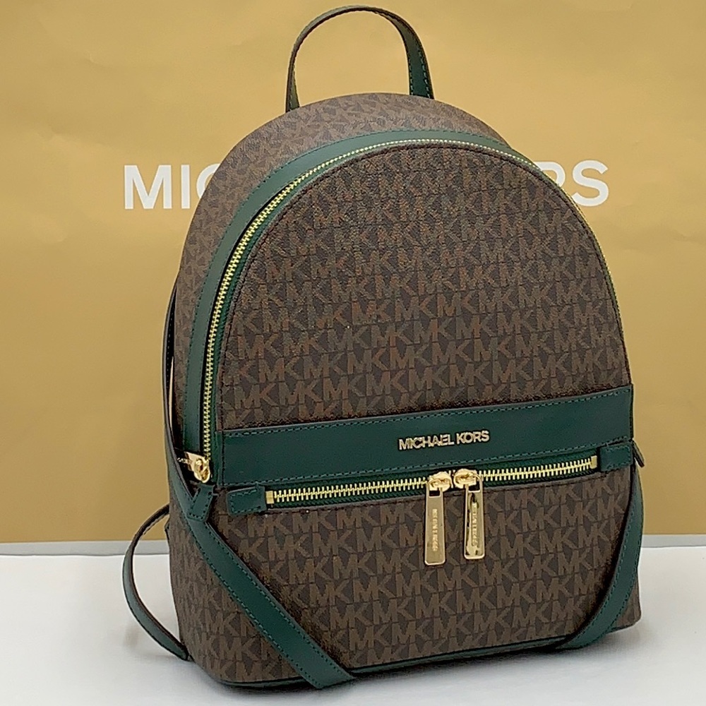 MICHAEL KORS KENLY MEDIUM BACKPACK Racing Green/ Brown signature color